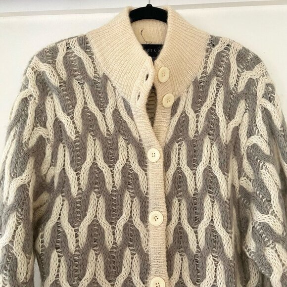 Vintage I.B. Diffusion Classic Wool Button Cable Knit Cardigan Sweater Oversized - Picture 2 of 11